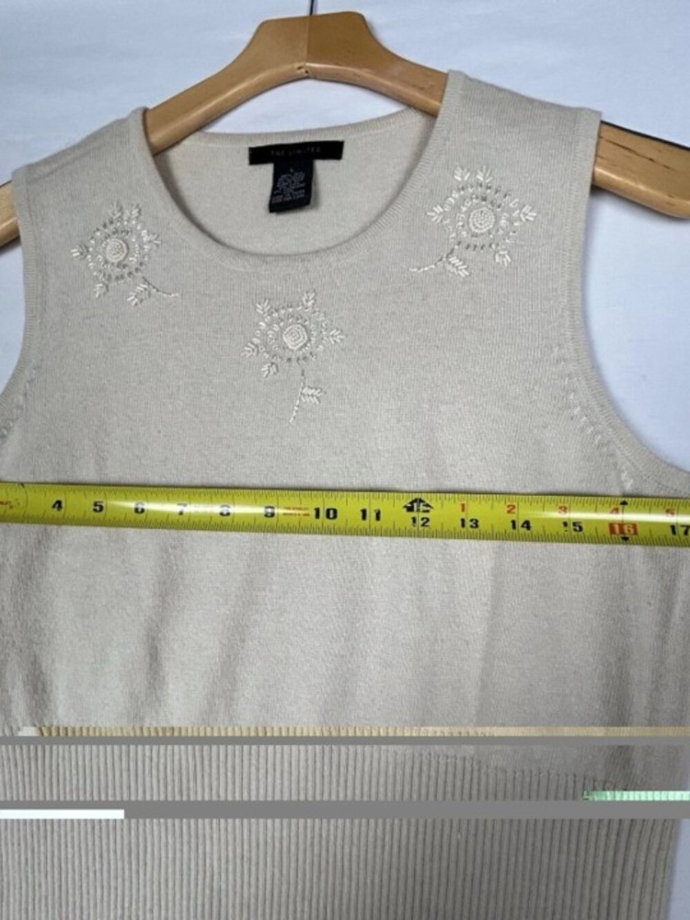 The Limited Cream Marled Beaded Tank Top Silk Cashmere Wool Whimsical Career L - Picture 10 of 10